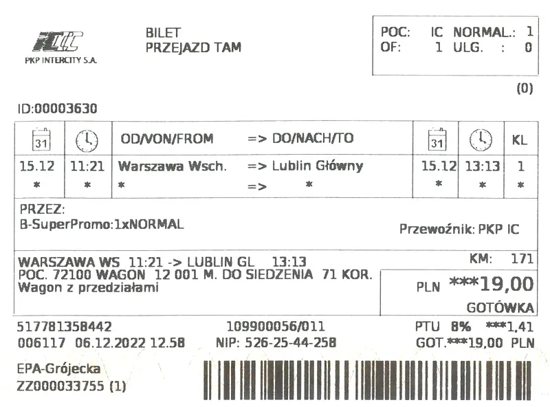 Jak łatwo uzyskać fakturę za bilet PKP?