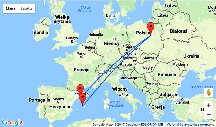 Czas podróży Barcelona Warszawa