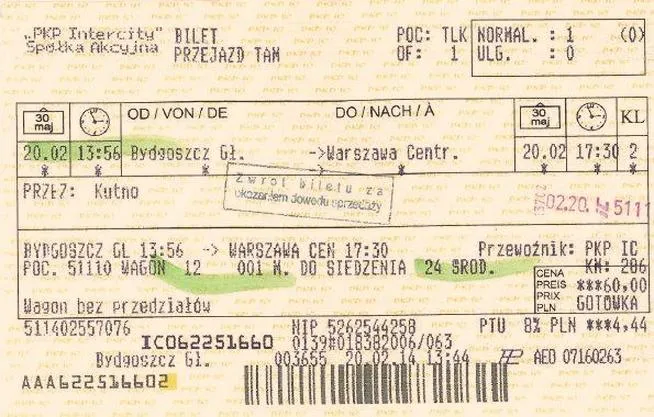 Faktura za bilet PKP