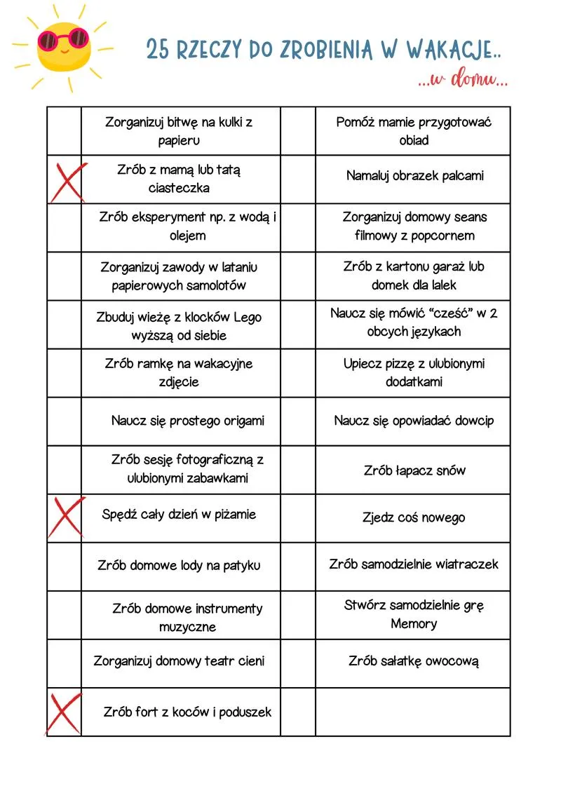 Lista rzeczy na wakacje