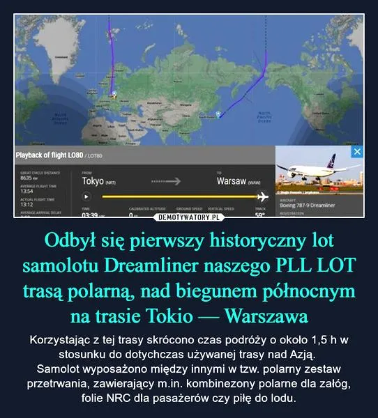 Lot z Tokio do Warszawy