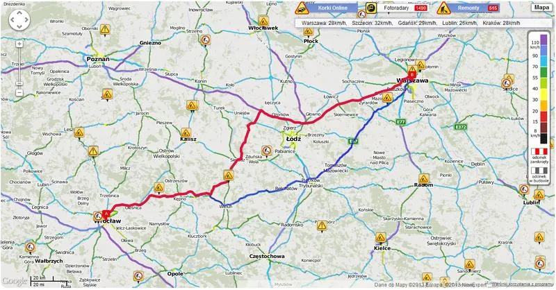 Odległość Warszawa Wrocław w kilometrach