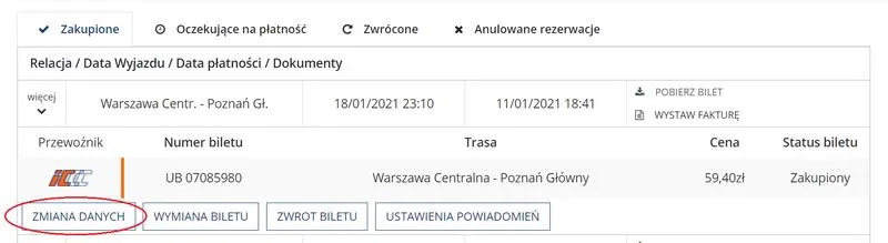 Procedura wymiany biletu PKP