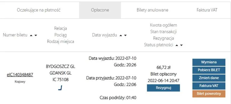 Wymiana biletów PKP