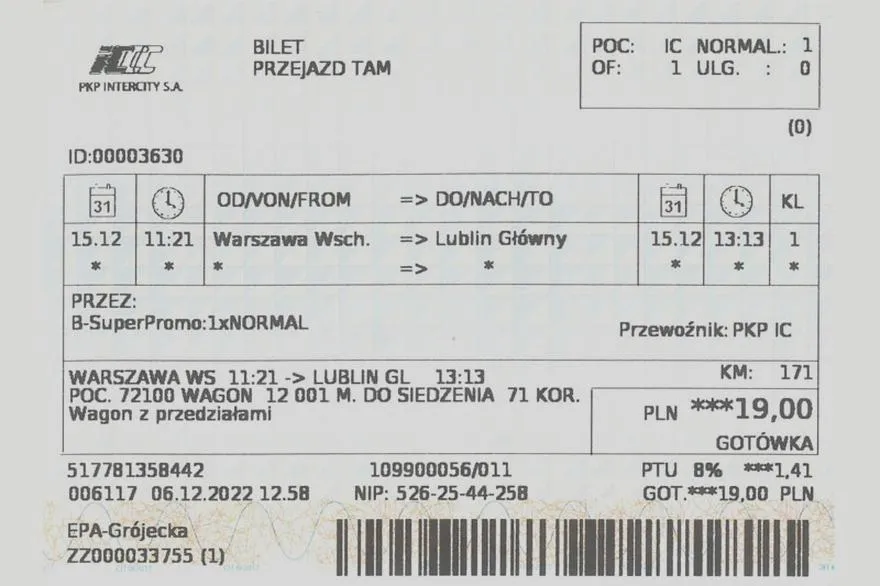Zakup biletu na pociąg